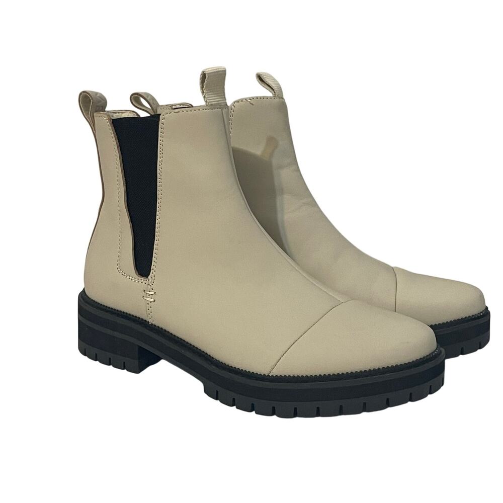 Toms Dakota Chelsea Boots Leather Lug Sole Women's Size 9 Cream Beige Black